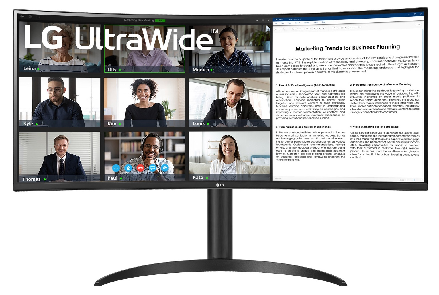 Bild von LG 34WR55QK-B Office Monitor - UWQHD, Curved VA Panel Höhenverstellbar, 100Hz; Power Delivery 65 Watt