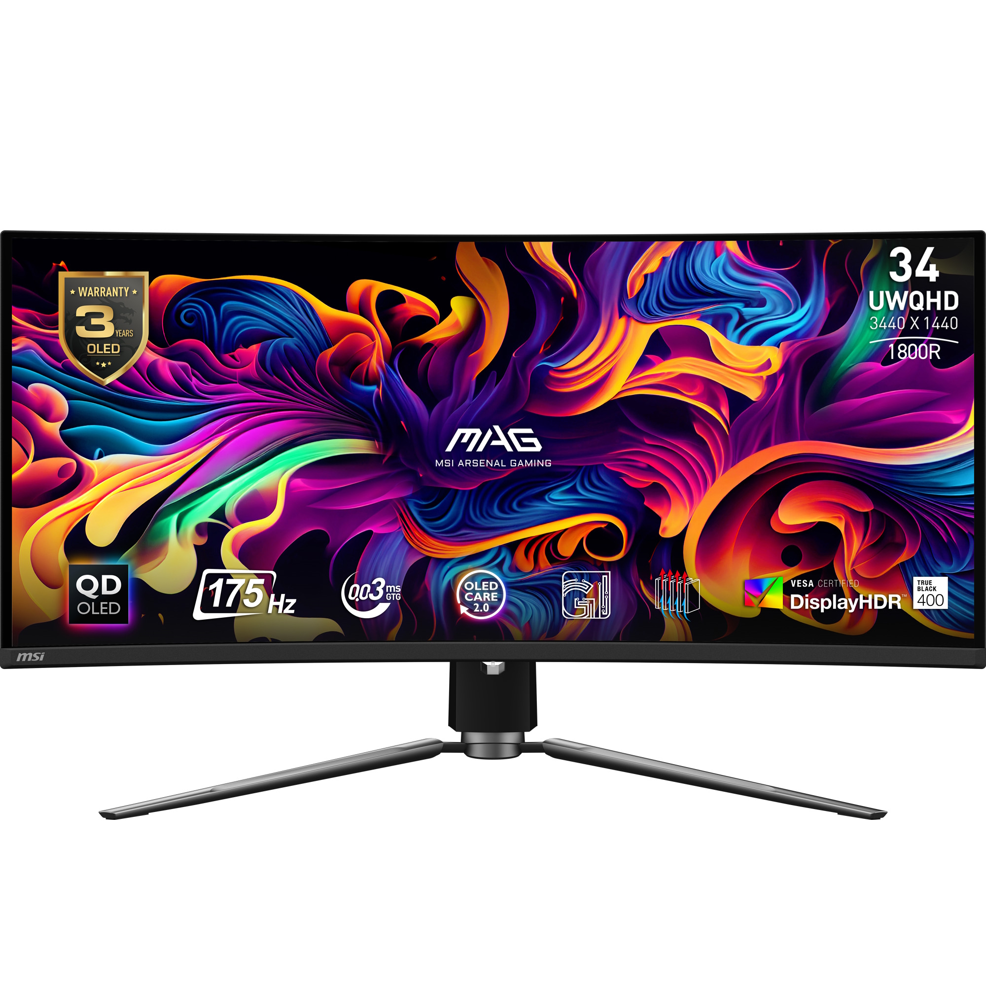 Bild von MSI MAG 341CQPDE QD-OLED Gaming Monitor - UWQHD, 175 Hz, 0,03 ms MSI OLED Care 2.0, HDMI 2.1 mit 48Gbps Bandbreite, 120Hz , VRR und ALLM Unterstützung