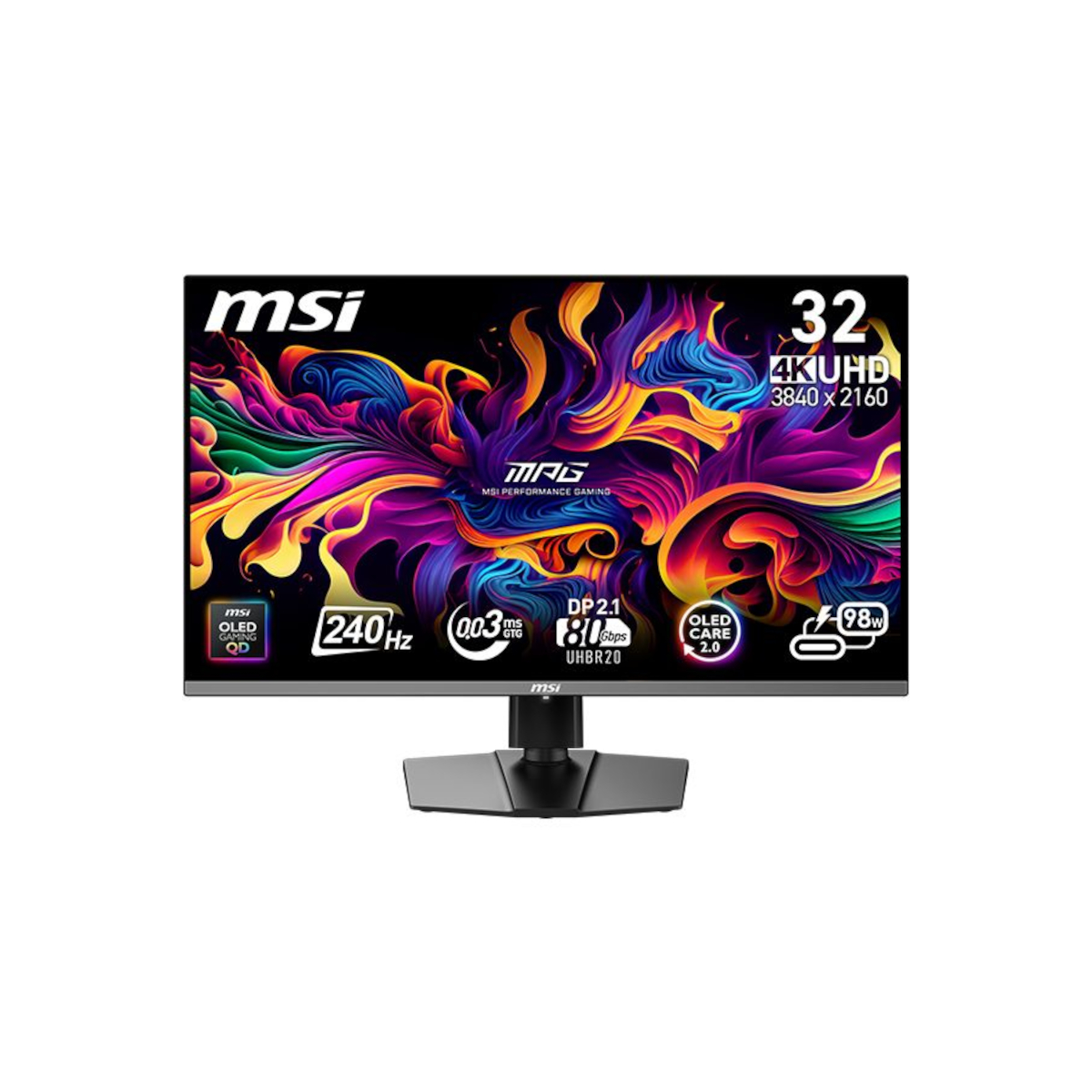 Bild von MSI MPG 322URXDE QD-OLED Gaming Monitor - 4K UHD, 240Hz, 0,03ms MSI OLED Care 2.0, HDMI 2.1-48Gbps Bandbreite, 4K 120Hz-Unterstützung, VRR und ALLM