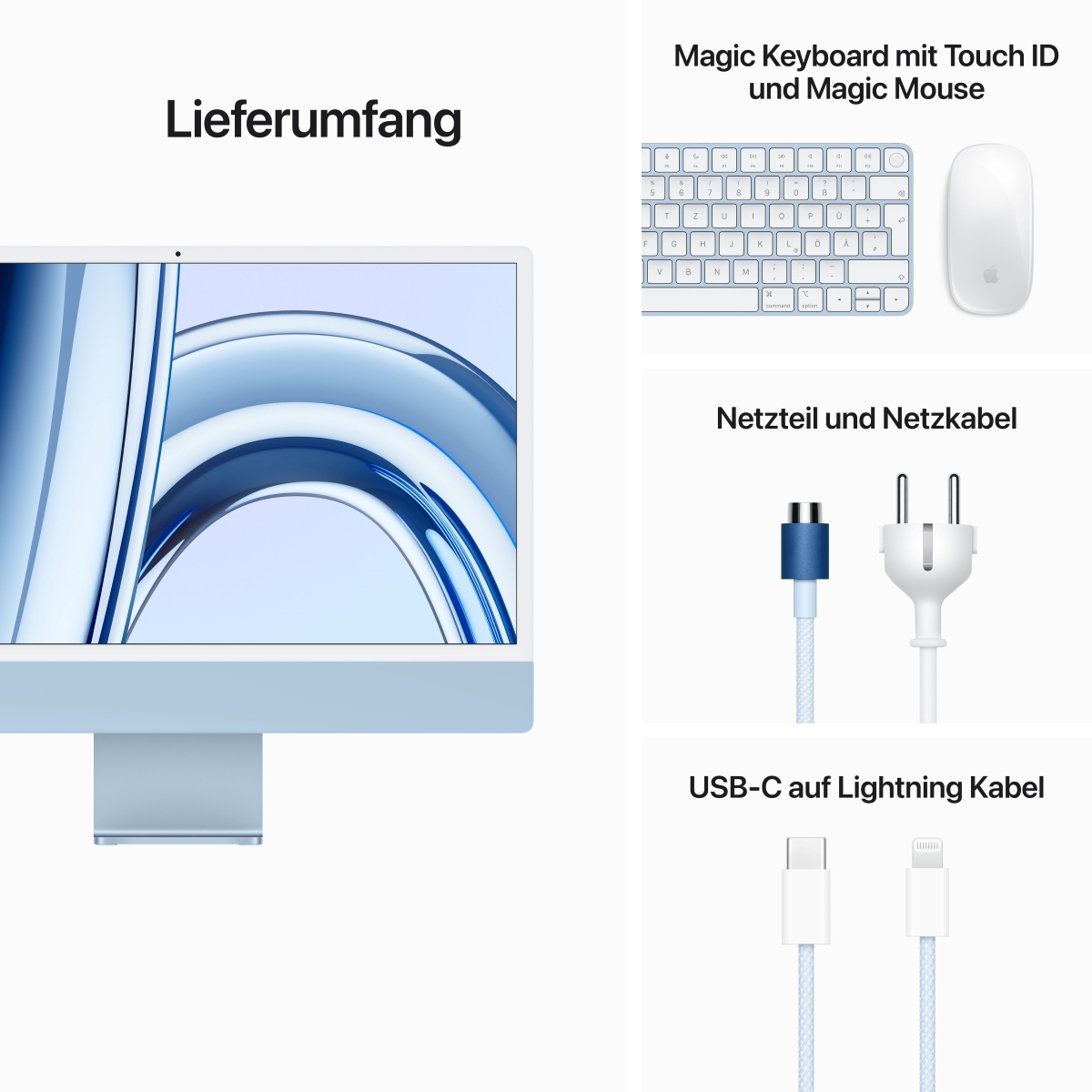 Bild von Apple iMac CZ19K-0120010 Blau B-Ware - 61cm(24‘‘) M3 8-Core Chip, 10-Core GPU, 16GB Ram, 1TB SSD
