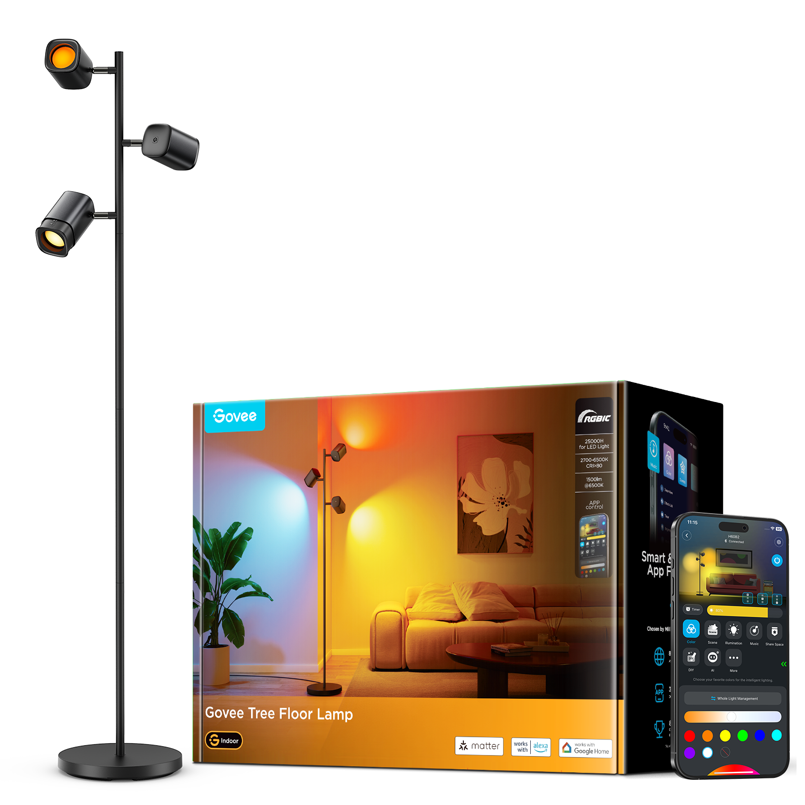 Bild von Govee - 3-Flammen LED Stehlampe